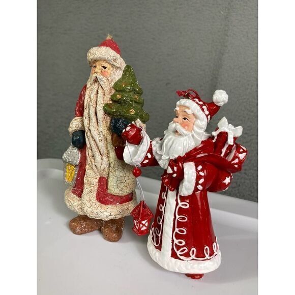 Vintage Late ’80s-Early ’90s Santa Claus Ornament Lot (Set of 2) Crackle Finish - Picture 5 of 10